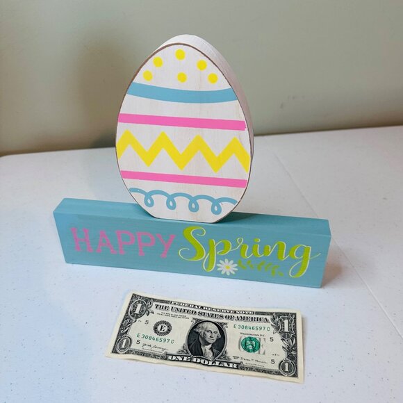 Happy Spring Happy Easter decoration 2 pieces reversible wood blocks display - Picture 3 of 16